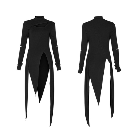 Chic Black Knit Dress: Asymmetric Hem and Sleeve Cut-Outs.