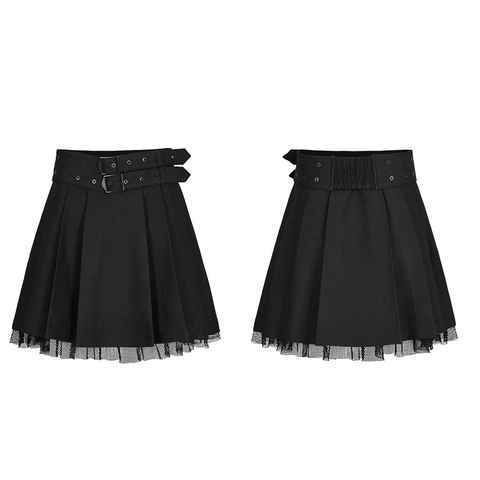 Detachable Belt Pleated Skirt in Twill Weave with Mesh Liner.