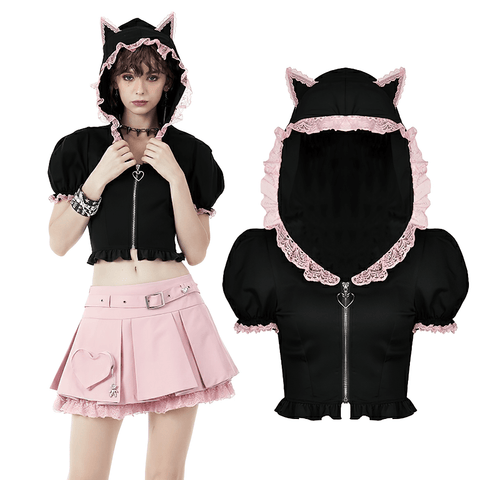 Channel Your Inner Feline with this Black Cat Ear Crop Top.