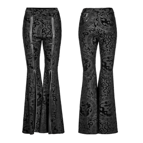 Dragon Totem Embellished Gothic Flares Faux Leather Accents.