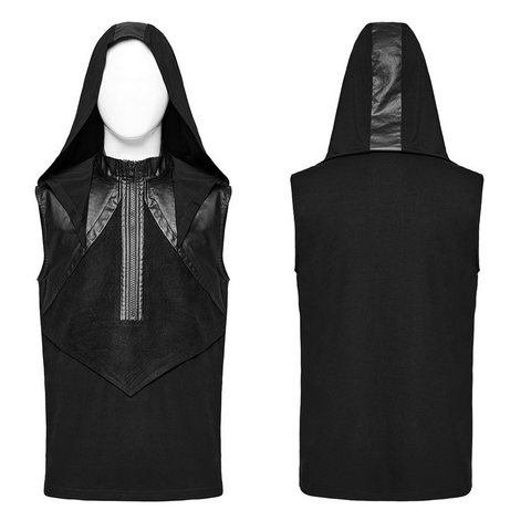Punk Style Hooded Sleeveless Top with Zipper for Men.