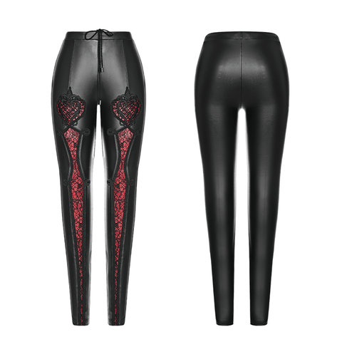 Gothic Love Leggings: Faux Leather with Floral Lace.