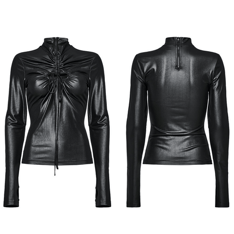 Stand Out: Edgy Black Long Sleeve Faux Leather Top.