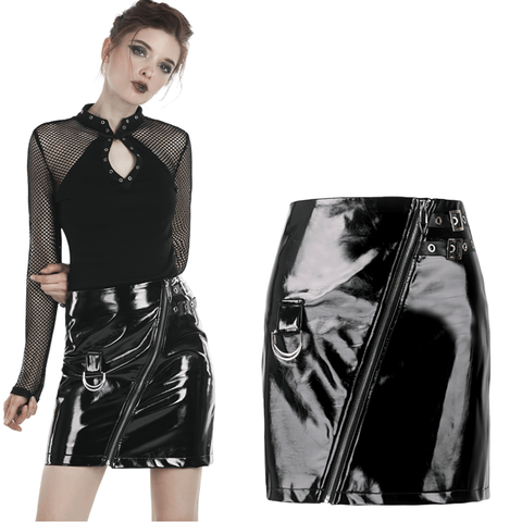 Elevate Your Edge: Black PU Leather Mini Skirt with Zipper.