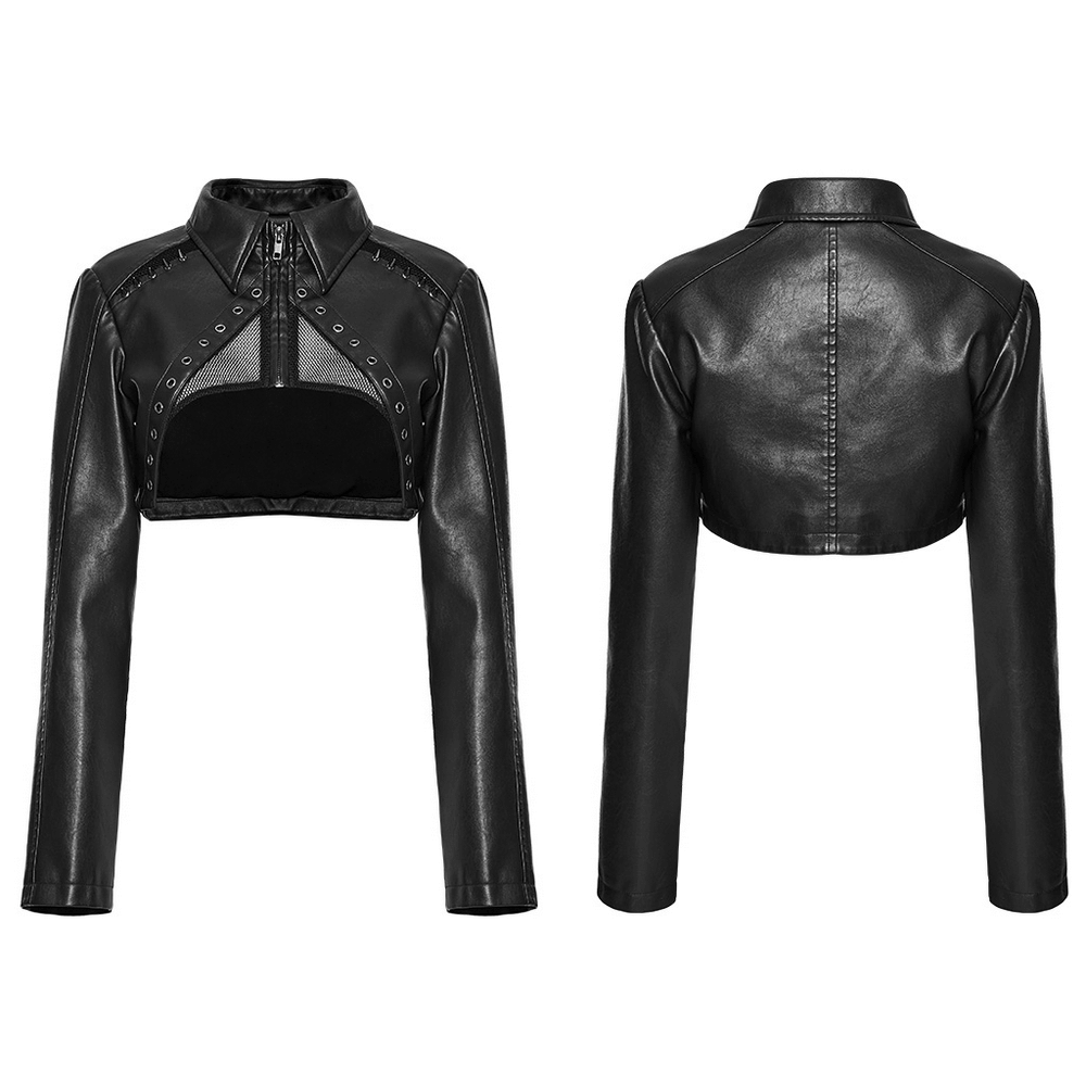 Edgy Black Punk Jacket with Mesh Front and Spikes.