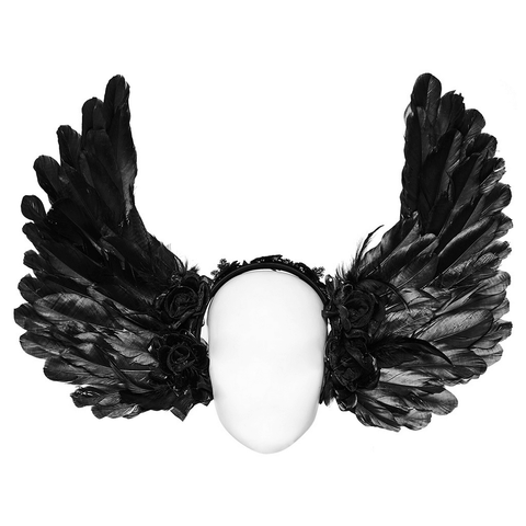 Gothic Black Feather Devil Wing Headpiece.