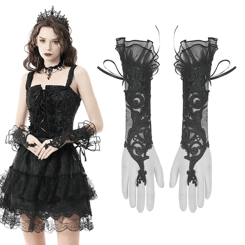 Gothic Lace Opera Gloves for Costumes and Evening Wear.