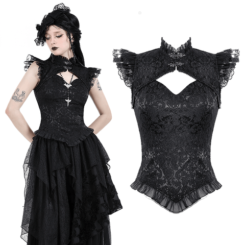 Gothic Black Lace Top with Dramatic Sleeves.