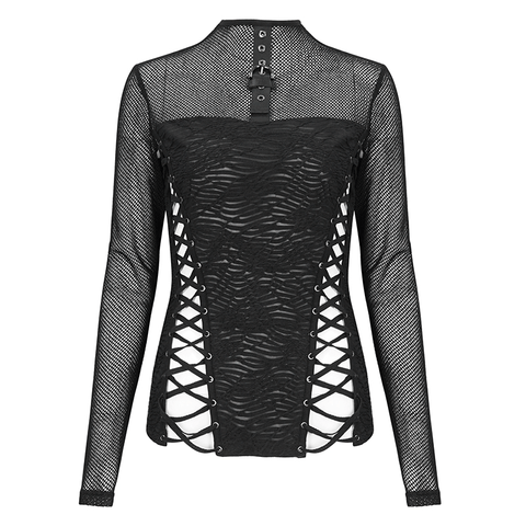 Dark Enchantment - Women's Gothic Mesh Lace-Up Top.