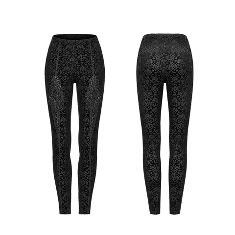 Elegant Gothic Burnout Floral Velvet Leggings.