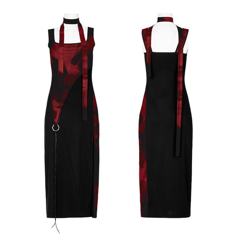 Black Gothic Wormhole Print Dress PUNKRAVE Mesh Eyelet Webbing Drawstring Design.