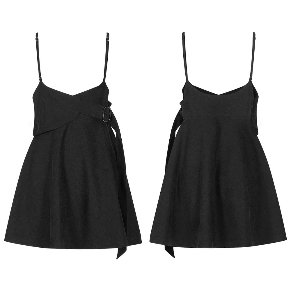 Punk Style Black Mini Skirt with Adjustable Buckle.