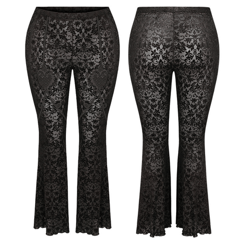 Chic Dark Goth Flared Pants - Lace Bell-Bottoms.