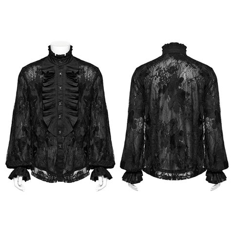 Goth Men's Floral Lace Ruffle Shirt Design.