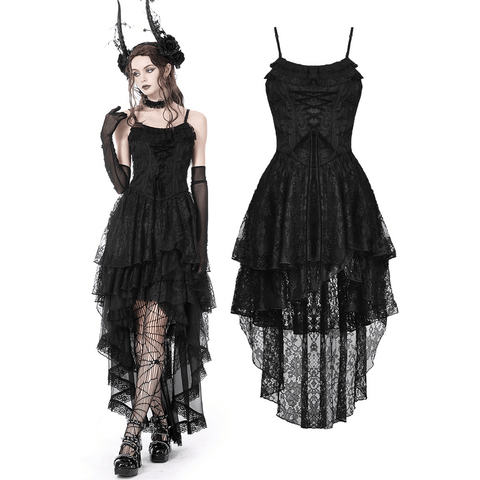 Flowy Gothic Dress with High-Low Hem.