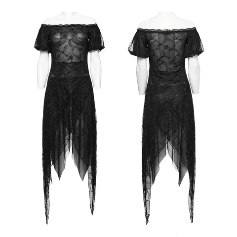 uring Black Lace Dress with Spiky Neckline - Two-Way Wear.