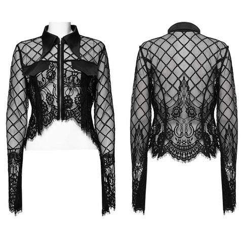 Gothic Lace Shirt with Pointed Hem and Flared Sleeves.