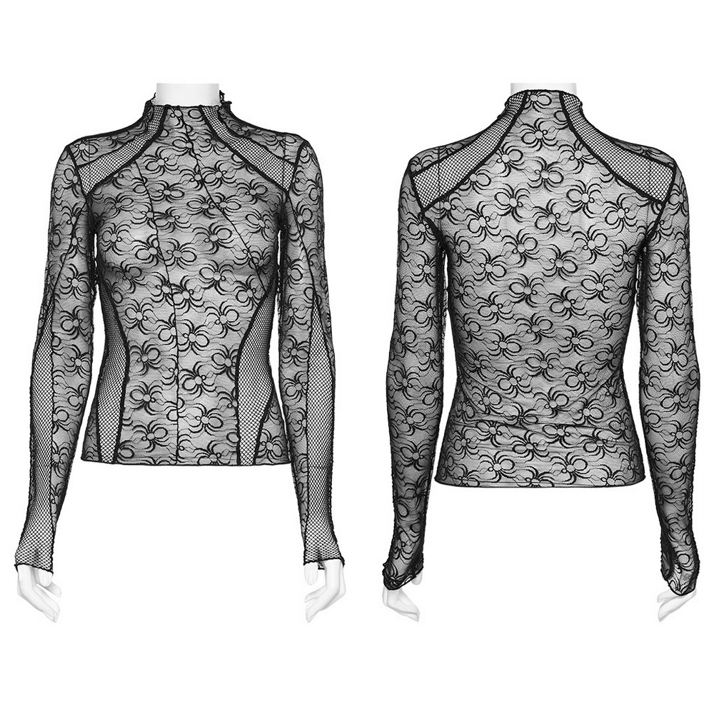 Irregular Split Seams: Edgy Cyber Punk Mesh Top.