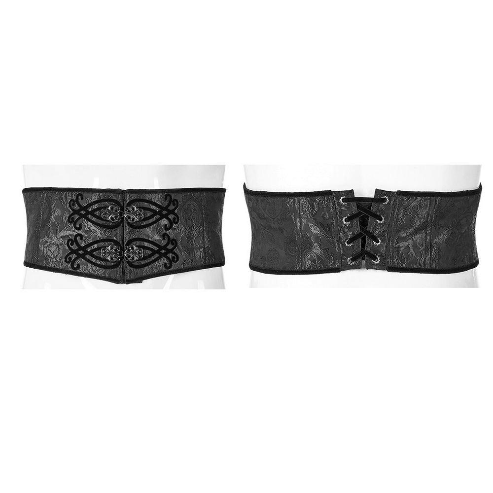 Dark Jacquard Corset Belt: Adjustable, Elegant, and Edgy.