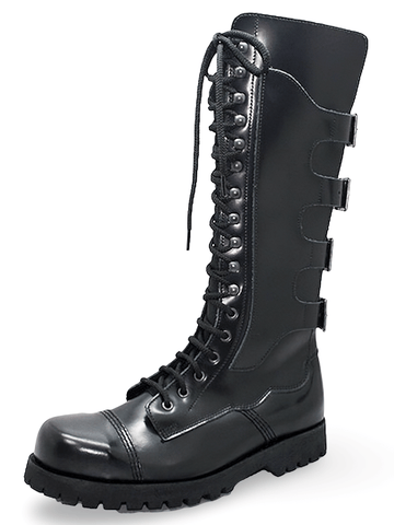 Sleek 30-Eyelet Laces Leather Boots - Alternative Style.