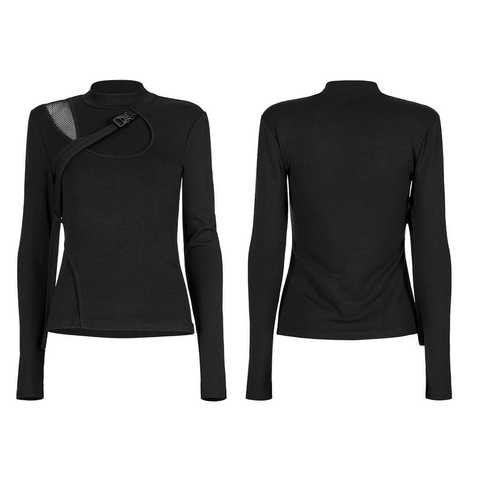 Asymmetric Turtleneck Top with Buckle Detail.