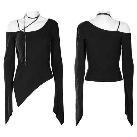 Punk Rave One Shoulder Choker Top - Gothic Long Sleeve Top.
