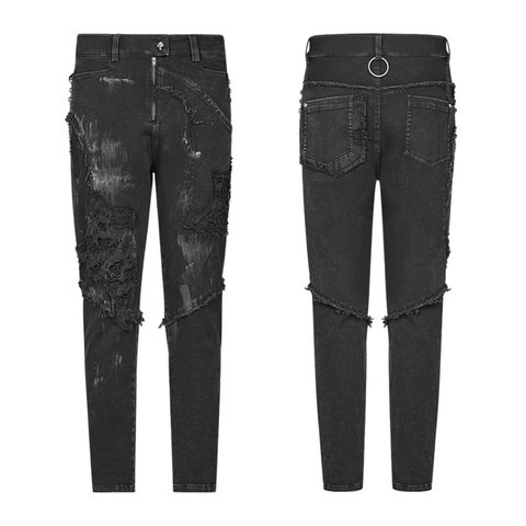 Punk-Style Black Fishnet Underlay Ripped Jeans.