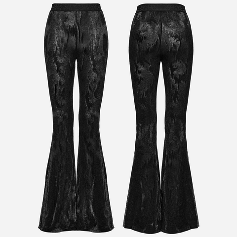 Sultry and Edgy: Black Python Mesh Gothic Bell Bottoms.