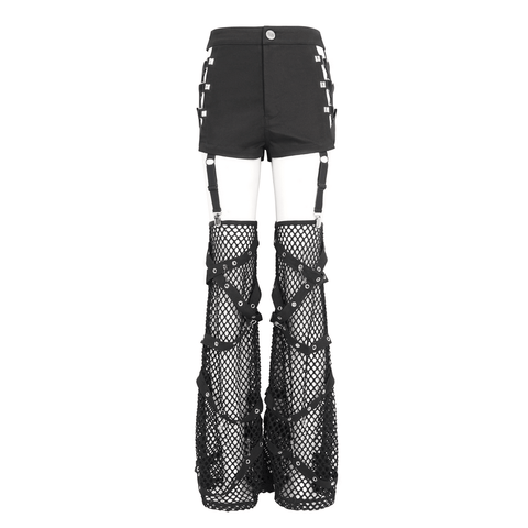 Alluring Black Mesh Garter Shorts with Studded Detail.