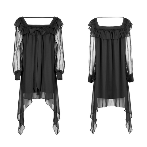 Chic A-Line Loose Ruffle Dress with Sheer Sleeves.