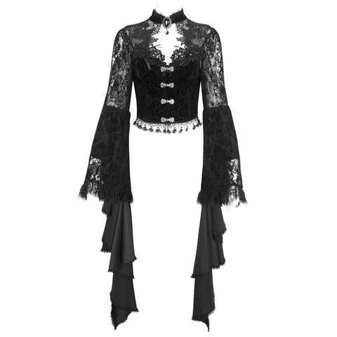 Alluring Black Lace Top With Long Bell Sleeves.