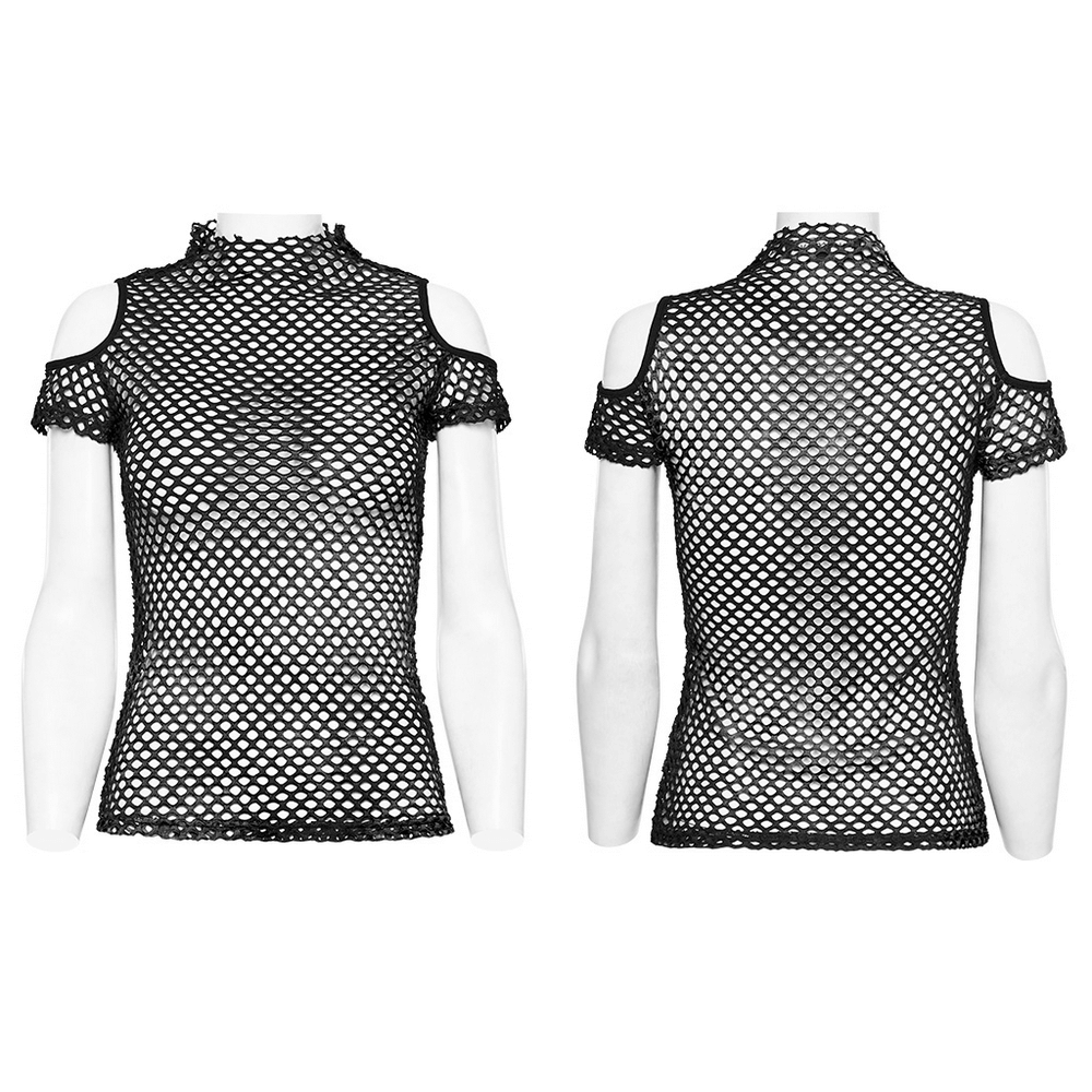 Edgy Black Mesh Top with Open Shoulders - Show Off Your Style.