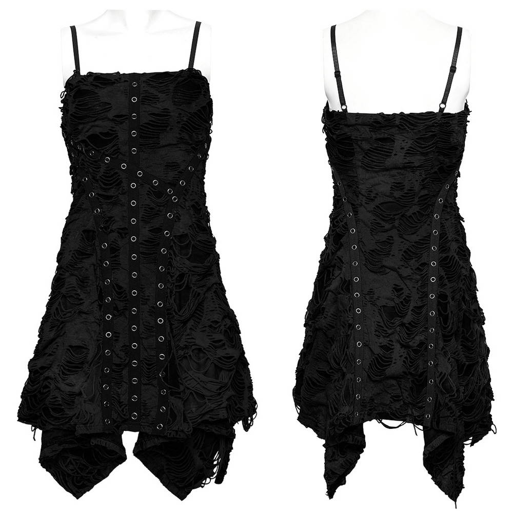 Edgy Black Lace Up Dress with Ripped Details.