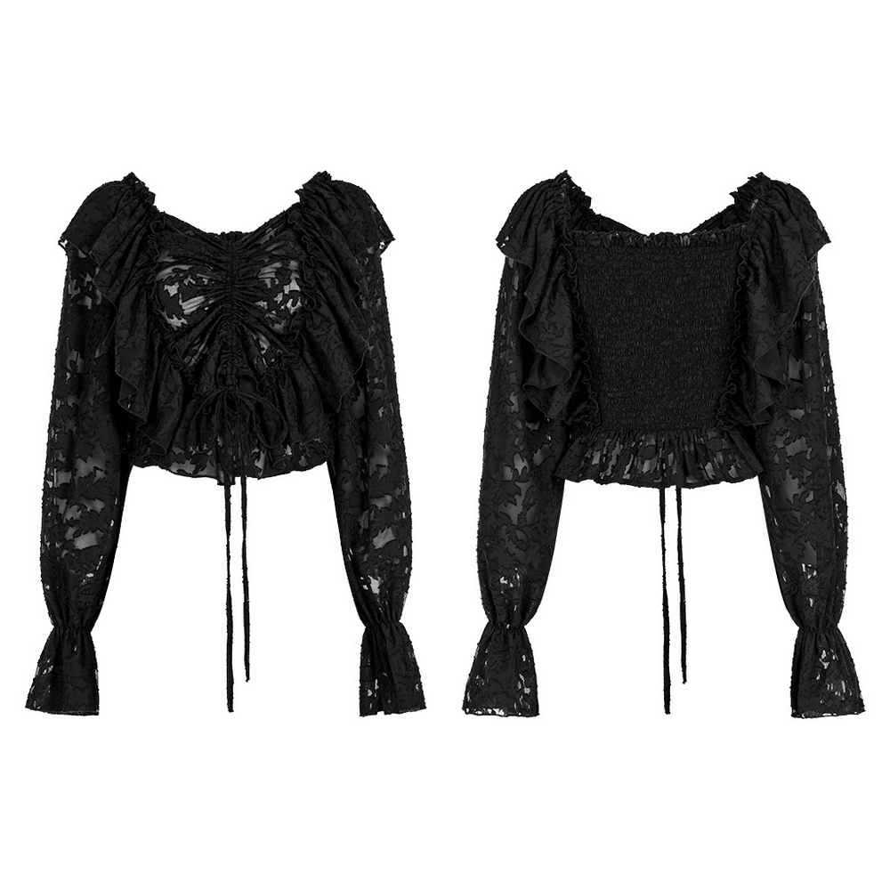Add Edgy Style to Any Outfit with a Black Lace Ruffled Top.