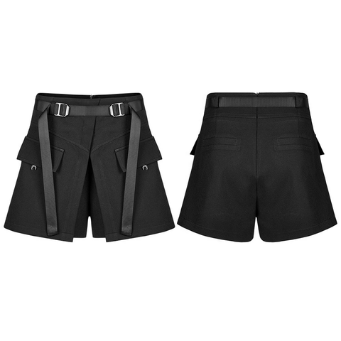 Black A-Swing Shorts with Crescent Moon Details.