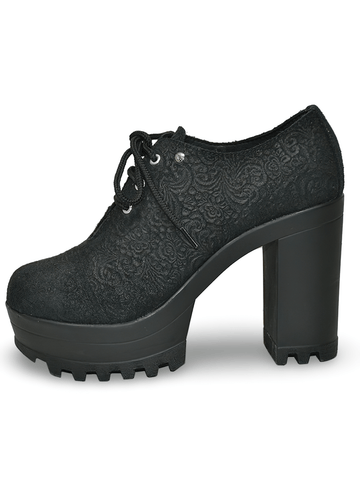 Women's Black Suede Lace-Up Chunky Heeled Shoes.