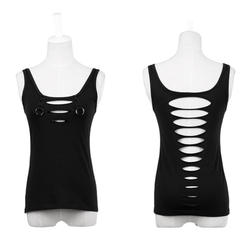 Edgy Black Tank Top With Hole Detail Back.