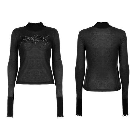 Micro-Perspective Punk Rave Embroidered High Neck Top.