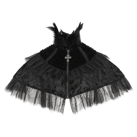 Elegant Black Lace Cape with Feathers for Costumes.
