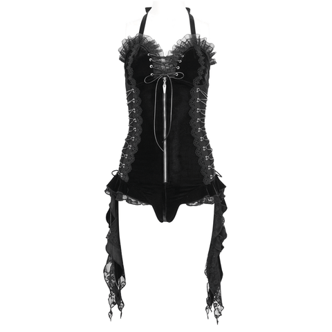 Stylish Fit: Lace-Up Black Bodysuit with Lace Accents.