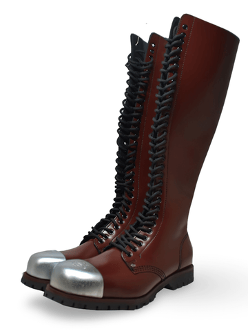 Punk Style Steel Toe Knee High Boots in Brown-Red Color.