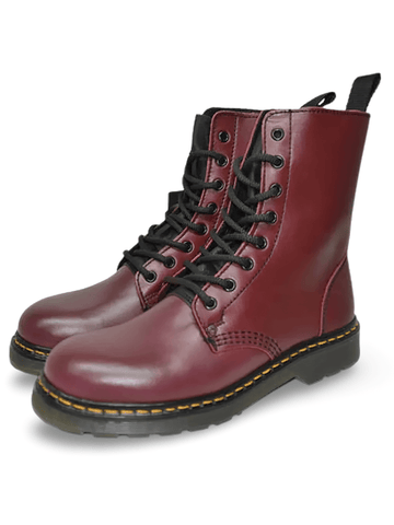 Urban Punk Burgundy 8-Eyelet Vegan Lace-Up Boots.