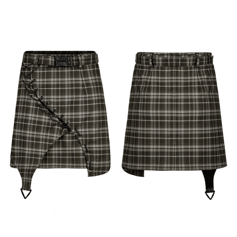 Modern Collegiate Asymmetric Plaid Skirt Design.