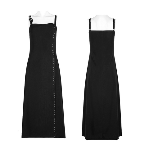 Stylish Black Maxi Slip Dress with Side Buttons.