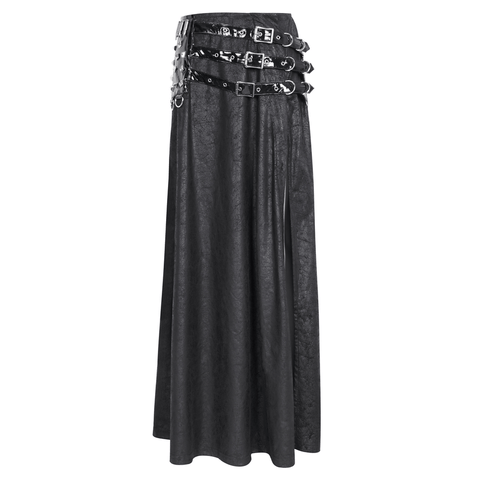 Gothic Leather Long Skirt with Black Buckles.