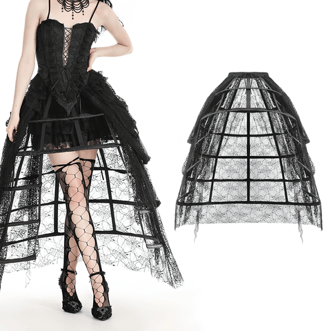 Gothic Black Lace Spiderweb Cage Skirt for Costumes.