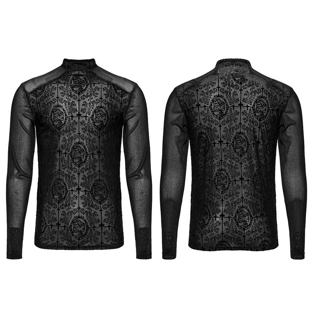 Men’s Black Art Print Flocking Mesh Top - Urban Elegance.