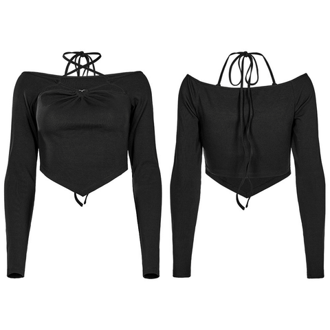 Gothic Black Off-the-Shoulder Long Sleeve Top.