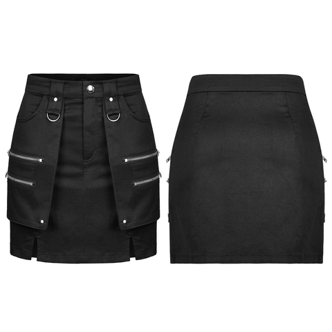 Heavy Industrial Punk Mini Skirt - Chain Detail A-Line.