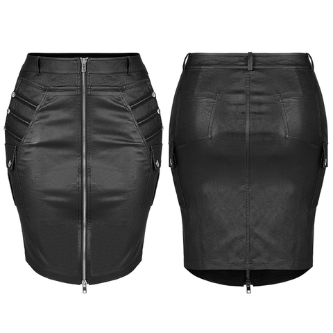 Edgy Punk Bodycon Skirt with Zipper and Rivets.